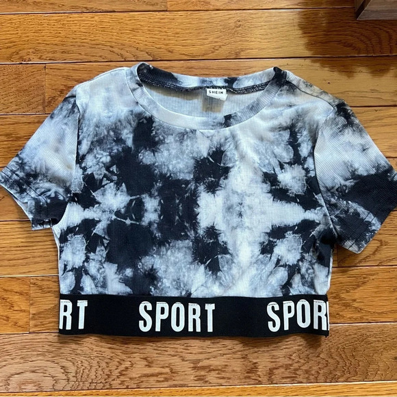 2/$25 SHEIN Coolane Girls Crop Top/Tank Sport Digital Printed Tie Dye Black 9Y - Picture 2 of 13